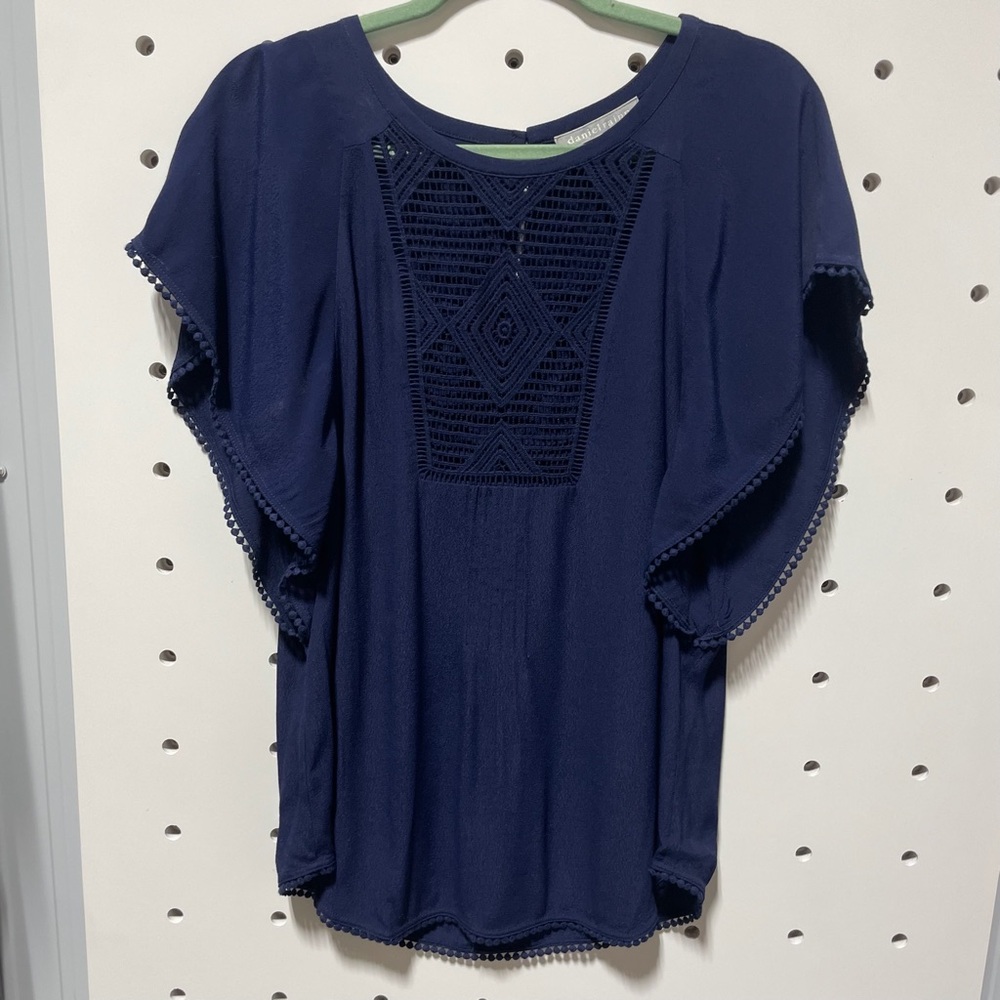 Daniel Rainn Navy Blue Embroidered Women's Top Size S